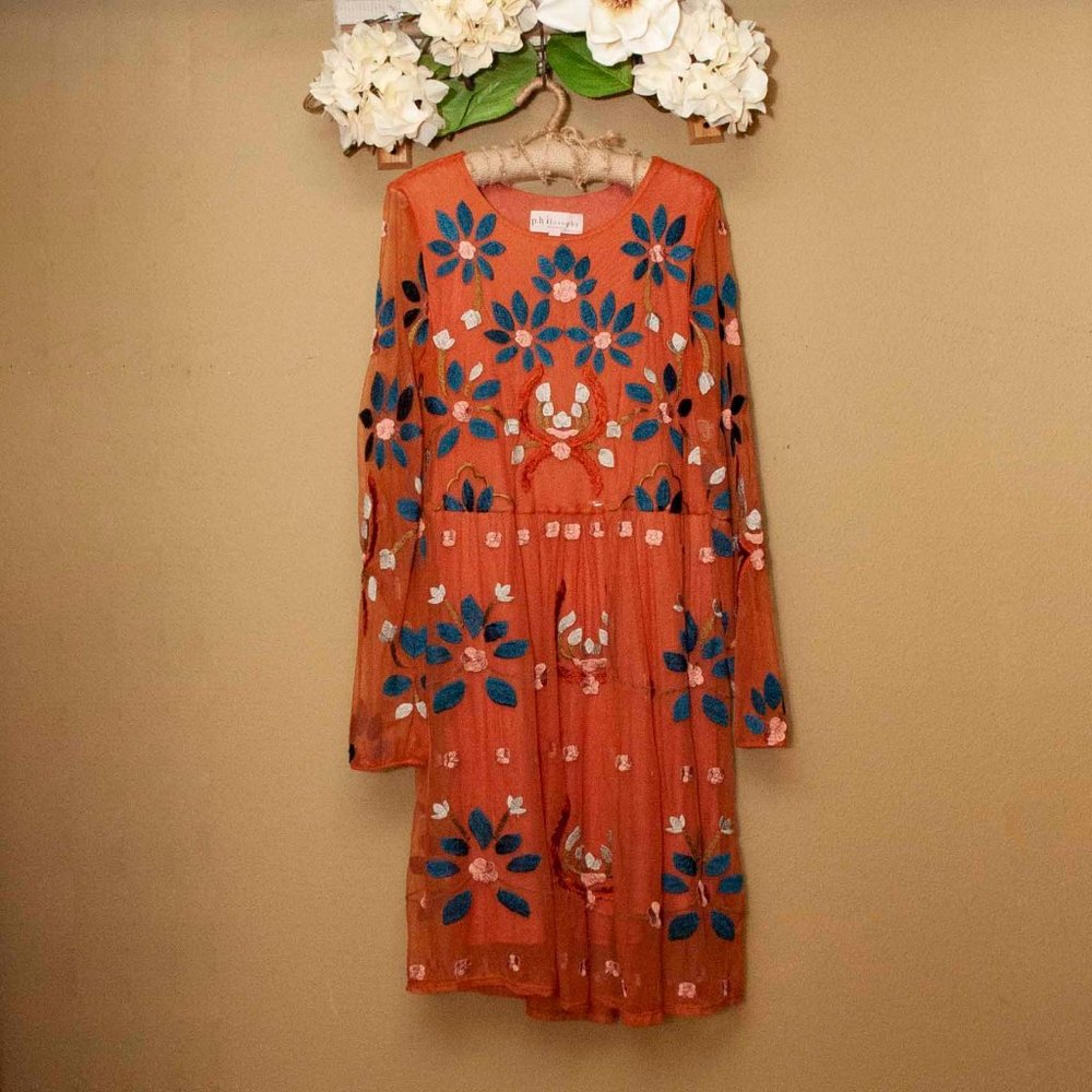 Philosophy Floral Embroidered Mesh Dress size L